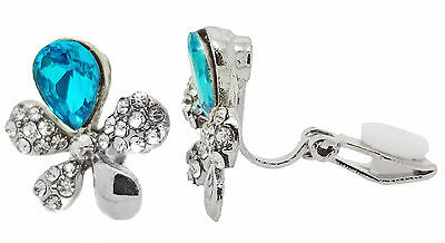 CLIP ON Earrings Ladies Studs Silver Plated Crystal Flower Turquoise Womens Girl
