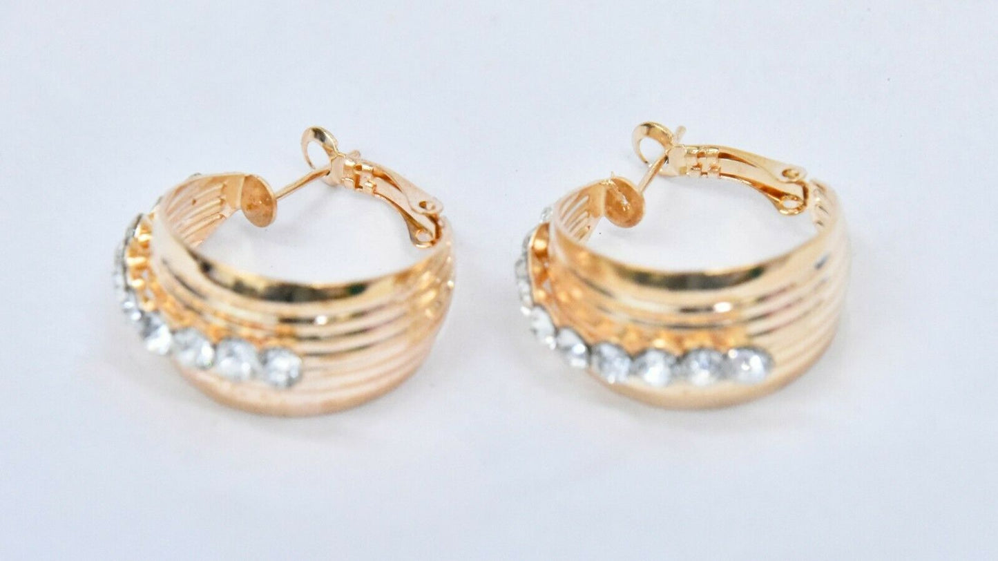 Women's Multi-layer Hoop Earrings 3cm Thick Rings Gold Crystal Studs Pierced