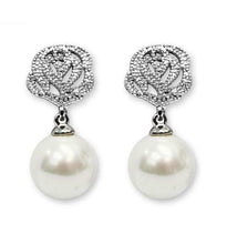 Load image into Gallery viewer, Natural Shell Pearl Drop Rose Clip On Earrings Bridal Non Pierced in Gift Bag