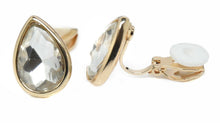 Load image into Gallery viewer, Girls Womans Gold Tone Crystal Drop Teardrop Clip On Earrings