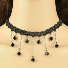 Load image into Gallery viewer, Black Lace Victorian Bib Choker – Bead Drop