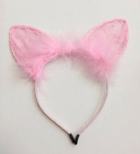Load image into Gallery viewer, Cat Ear Rabbit Headband Lace Fluffy Feather Hairband Costume Fancy Cosplay Party