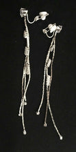 Load image into Gallery viewer, Silver Diamante Long Dangle Tassel Clip On Earrings Crystal Non Pierce UK Gift