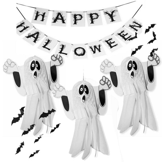 16 Pcs Spooky Ghost Bat Bunting Banner Mega Halloween Decoration Pack Bundle SET