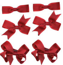 Load image into Gallery viewer, 6 PIECE /3 Pairs SET Girls Small Hair Bows Grosgrain Ribbon Clips School Colours