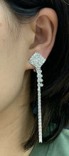 Load image into Gallery viewer, Silver Square Diamante Long Dangle Tassel Clip On Earrings Crystal Non Pierced