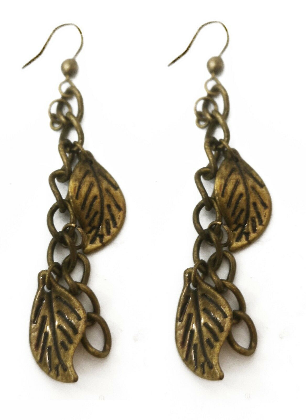 Caprilite Bronze Leaf Drop Earrings Fish Hook Dangle charm Womens Vintage