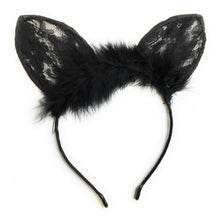 Load image into Gallery viewer, Cat Ear Rabbit Headband Lace Fluffy Feather Hairband Costume Fancy Cosplay Party