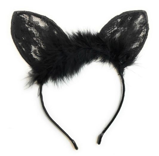 Cat Ear Rabbit Headband Lace Fluffy Feather Hairband Costume Fancy Cosplay Party