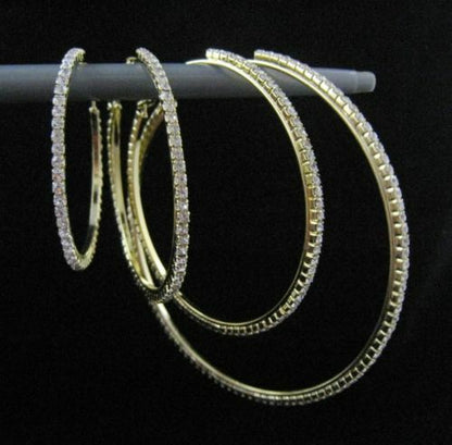 Women Plated Diamante Crystal Rhinestone Big Hoop CZ Earring Jewelry Earrings