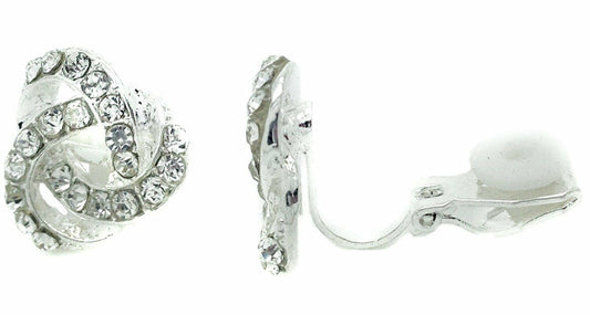 Swirl Stud Clip on Earrings Crystal Women Ladies Clipon Silver Bridal