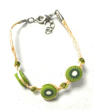 Load image into Gallery viewer, Girls Kids Adjustable Bracelet Clay Rose Stone Beads Glass Cherry Charm Fruit