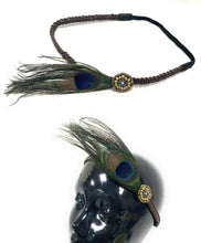 Load image into Gallery viewer, Peacock Feather Flapper Headband 1920s Great Gatsby Headdress Vintage Beads Gift