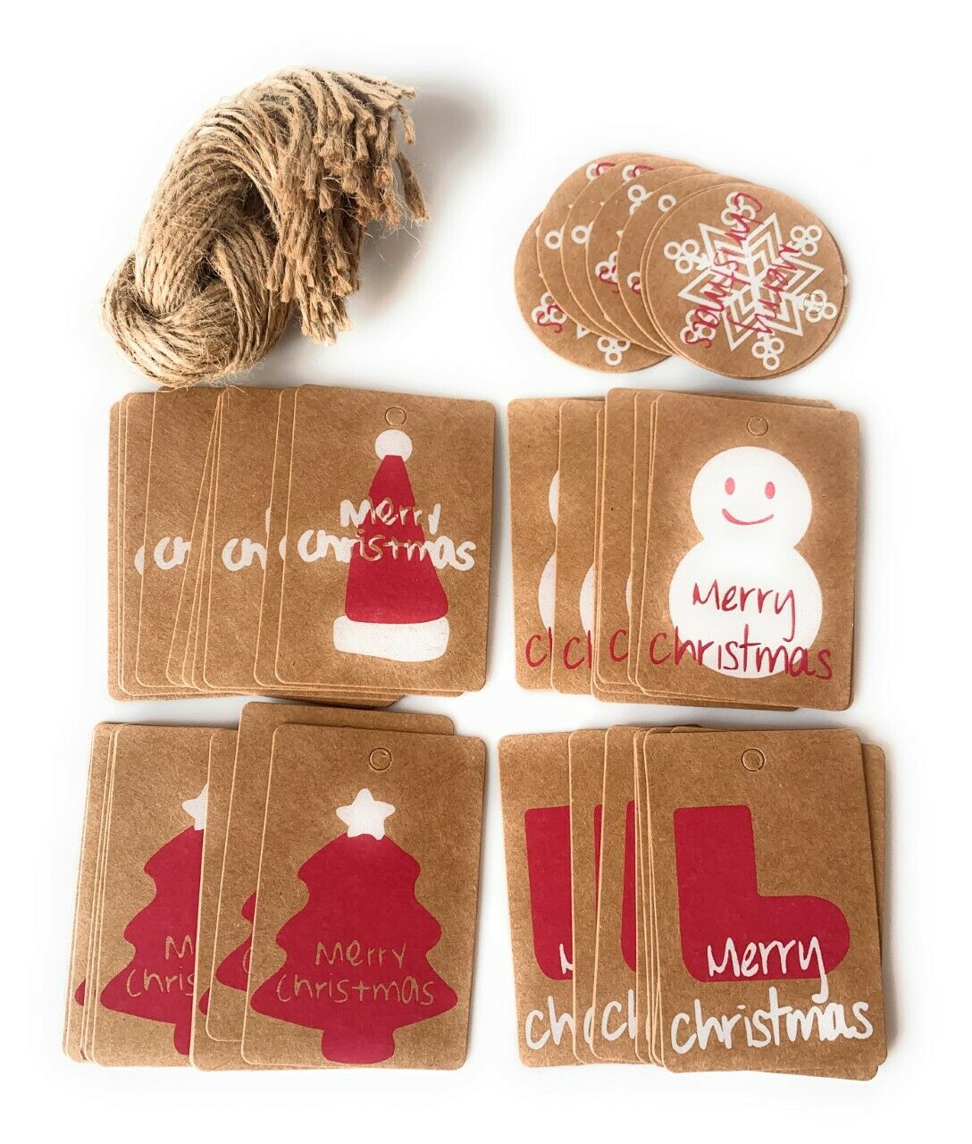50 Assorted ECO Christmas Kraft Paper Gift Tags Bauble Label Luggage w/ Strings