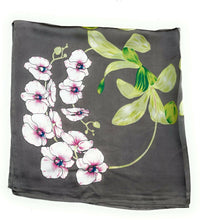 Load image into Gallery viewer, Vintage Orchid Flower Print Square Silky Scarf 70cm
