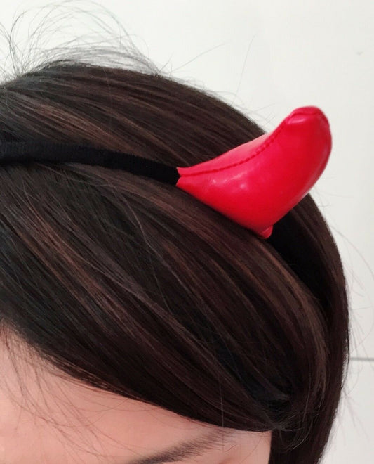 RED Faux Leather Devil Horns HEADBAND Halloween Ladies Girls Fancy Dress Party