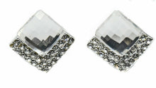 Load image into Gallery viewer, Girls Womans Square Crystal Diamante CLIP ON Earrings Studs