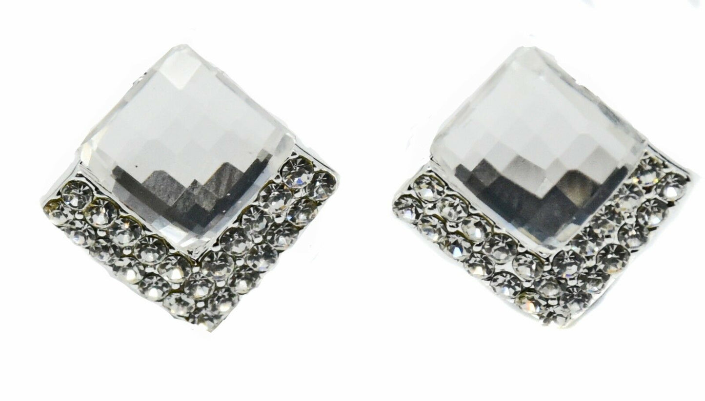 Girls Womans Square Crystal Diamante CLIP ON Earrings Studs