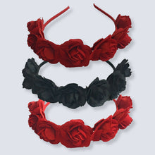 Load image into Gallery viewer, Rose Crown Headband Garland Halloween Sugar Skull Velvet Fabric Alice Band UK