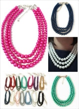 Load image into Gallery viewer, Womans Faux Pearl 3 Layer Multi Strand Gatsby Necklace Statement Bib Vintage UK
