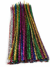 Load image into Gallery viewer, 100 Chenille Craft Stems Tinsel Pipe Cleaners CHRISTMAS Mix Colours Stripes UK