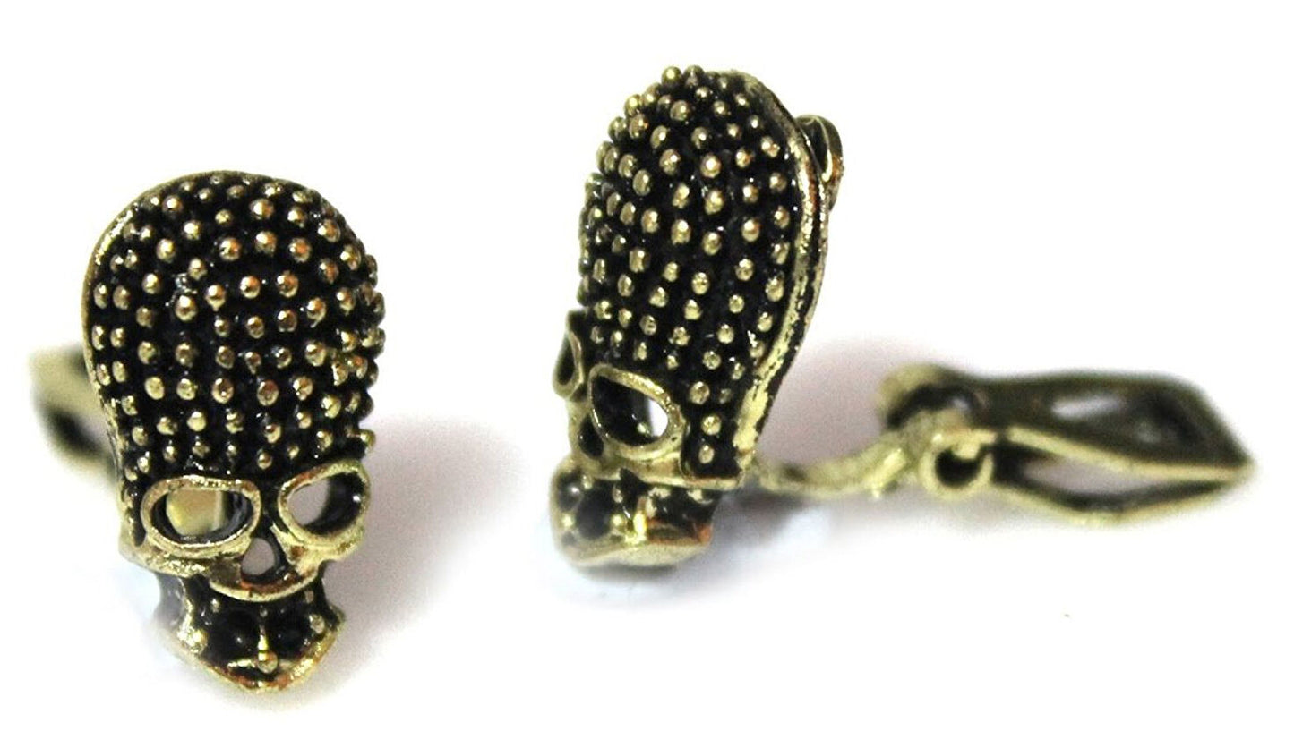 Bronze Skull Clipon Clip-on Earrings Womens Ladies Goth