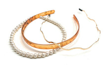 Load image into Gallery viewer, 3 SET Alice Bands Headband Leopard Print Faux Pearl Slim Gold Wavy Hair Band