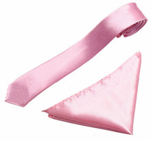 Load image into Gallery viewer, Mens Neck Tie and Pocket Square Handkerchief Set Hanky Wedding Skinny