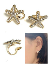 Load image into Gallery viewer, Gold Diamante Starfish U Clips Clip On Earrings Bridal Non Pierced Party UK