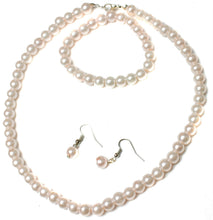 Load image into Gallery viewer, CLASSIC FAUX PEARL NECKLACE EARRINGS &amp; BRACELET JEWELLERY SET VINTAGE