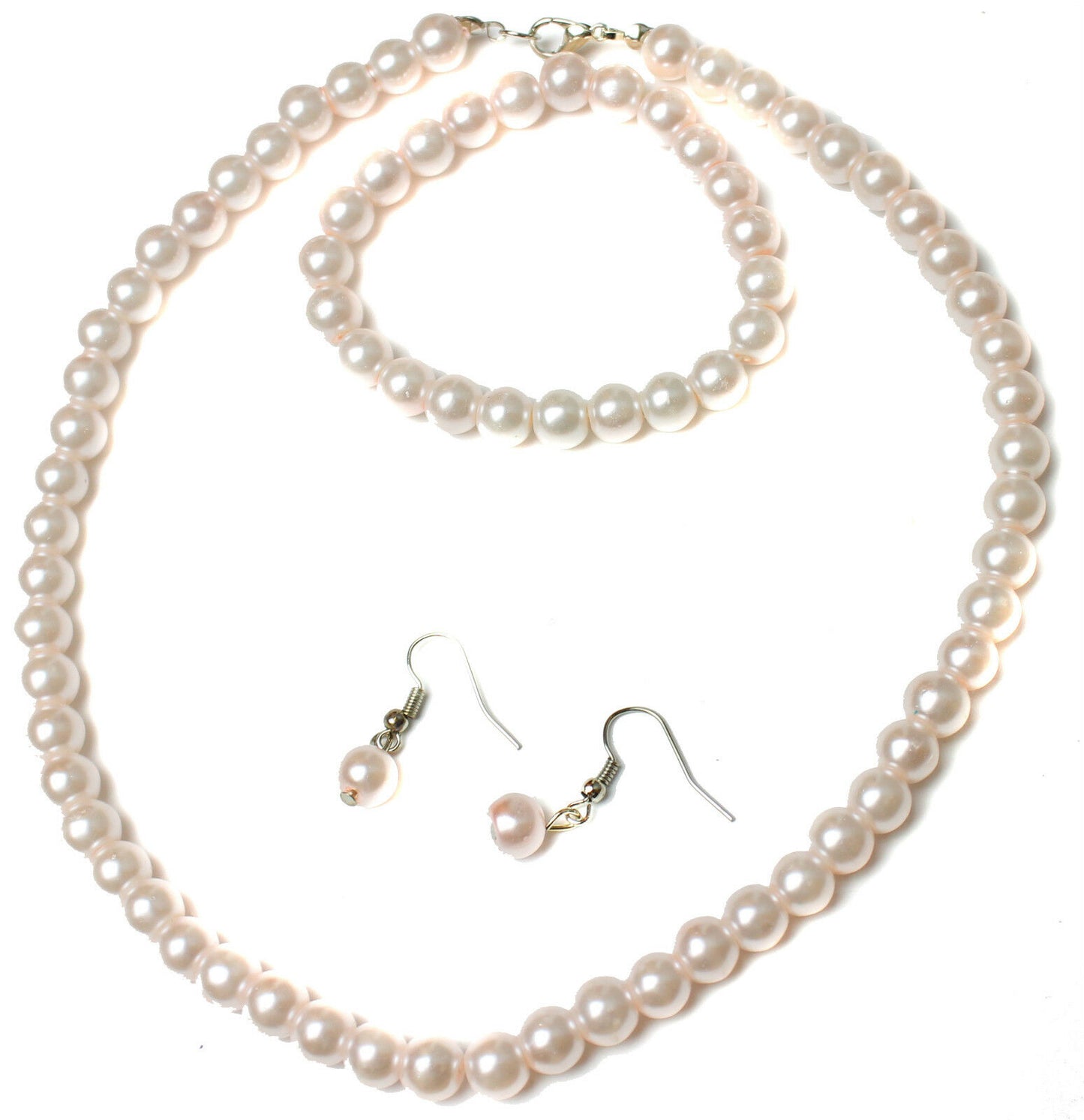 CLASSIC FAUX PEARL NECKLACE EARRINGS & BRACELET JEWELLERY SET VINTAGE