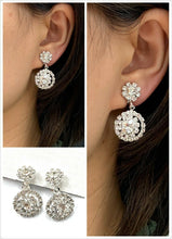 Load image into Gallery viewer, Silver Diamante Drop Dangle Clip On Earrings Crystal Bridal Non Pierced Party UK