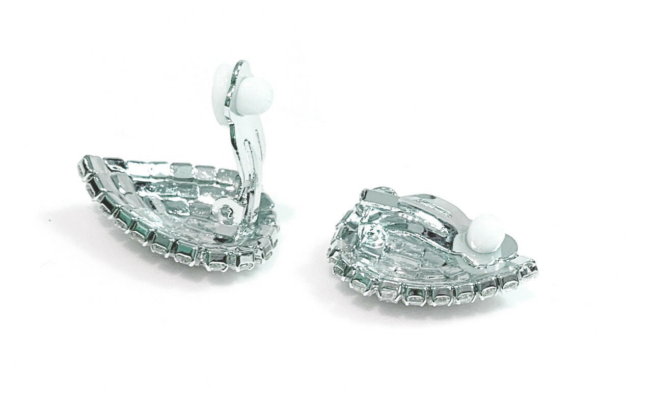Classic Crystal Rhinestone Diamante Teardrop CLIP ON Stud Earrings Studs Womens