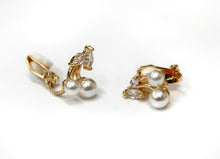 Load image into Gallery viewer, CLIP ON Earring Gold Diamante Cherty CZ Dangle Crystal Bridal Non Pierced
