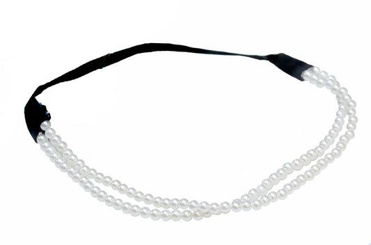 Great Gatsby Headband 1920s Deco Flapper Ivory Pearl   Costume Party Elastic