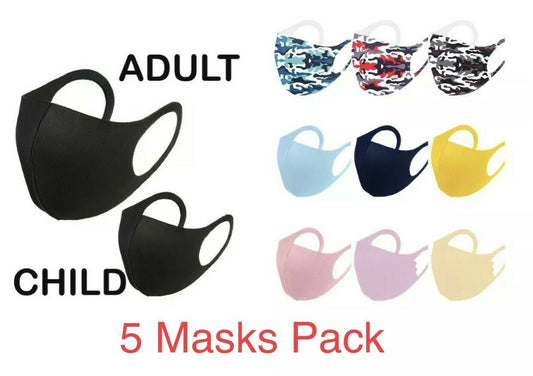 5 x Reusable Face Mask Protection Covering Adult Childrens Masks Pack Job Lot UK