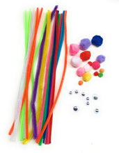 Load image into Gallery viewer, Christmas Craft - Striped Pipe Cleaners Tinsel Pom Poms Googly Eyes Rudolph Set