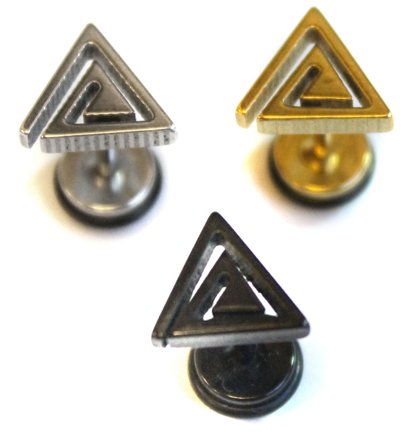 Mens Triangle Spiral Stainless Steel Earrings Plug Faker Stretcher Stud