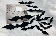 Load image into Gallery viewer, Black White Happy Halloween Bunting w/ 12 3D Bats Party Wall Decoration Bat Set