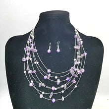 Load image into Gallery viewer, Natural Stone Crystal Multi Layer Bib Statement Necklace and Earrings Gift Set