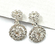 Load image into Gallery viewer, Silver Diamante Drop Dangle Clip On Earrings Crystal Bridal Non Pierced Party UK