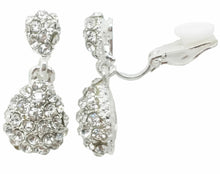 Load image into Gallery viewer, Crystal Teardrop Clip on Earrings Womens Girls Dangle Drop Gatsby Silver or Gold