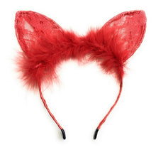 Load image into Gallery viewer, Cat Ear Rabbit Headband Lace Fluffy Feather Hairband Costume Fancy Cosplay Party