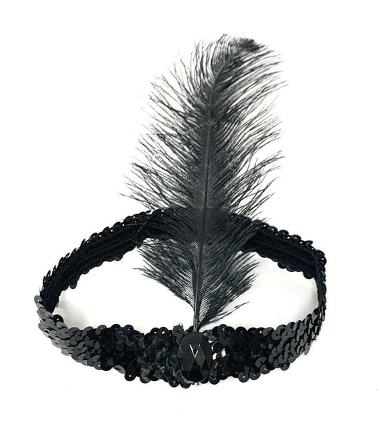 20s Sequin Feather Headband Fancy Dress Charleston Brow Band Gatsby Flapper UK