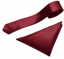 Load image into Gallery viewer, Mens Neck Tie and Pocket Square Handkerchief Set Hanky Wedding Skinny