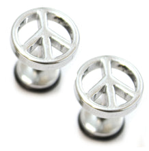 Load image into Gallery viewer, PAIR Peace Mens Earrings Stainless Steel Stud Fake Stretcher Plug Upper Ear