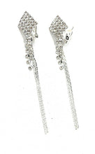 Load image into Gallery viewer, Silver Square Diamante Long Dangle Tassel Clip On Earrings Crystal Non Pierced