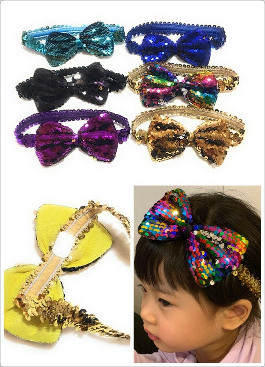 Big Girls Kids Sequin Bow Elastic Hairband Headband Stretch Turban Head Wrap UK