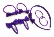 Load image into Gallery viewer, 7 PIECE SCHOOL COLOURS Hair Bow Snap Clips SET ALICE BAND Headband PonyTail