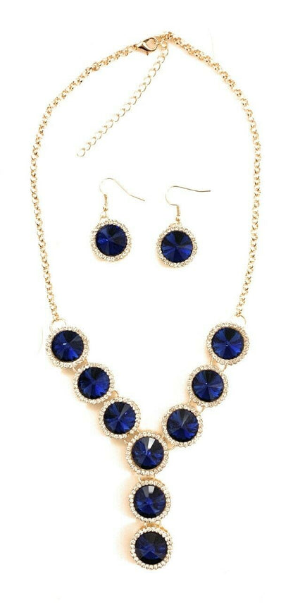 Women Bridal Wedding Prom Party Glass Crystal Bib Necklace Clip On Earrings Set